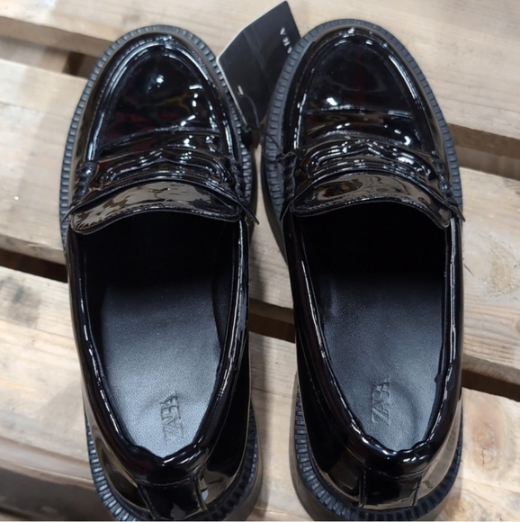 Zara nwt faux patent leather Penny loafers sz 36 - Picture 3 of 8
